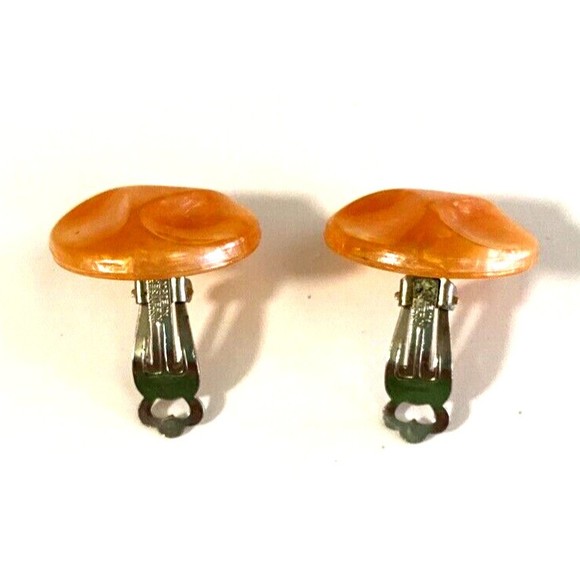 Vintage Round Clip Earrings Orange Marked Made in West Germany - Picture 2 of 6
